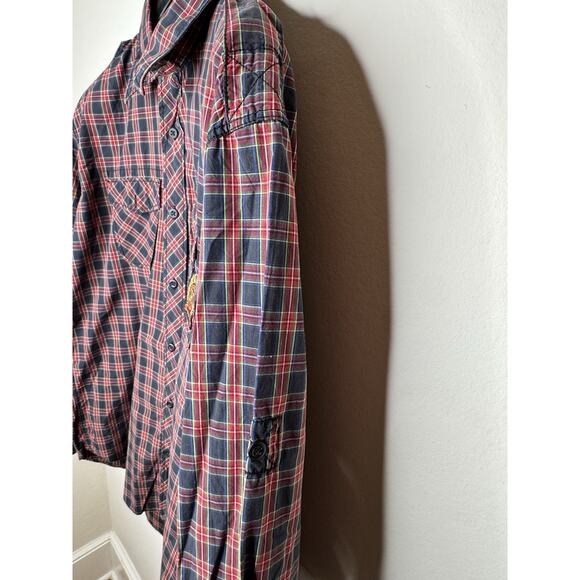 Tommy Hilfiger Big Logo Trim Fit Long Sleeve Button Up Shirt Men’s red Blue‎ XL - Picture 5 of 12